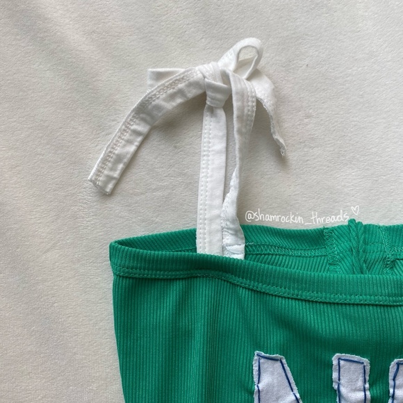 Notre Dame green and white patchwork ribbed bow dress - Picture 5 of 10